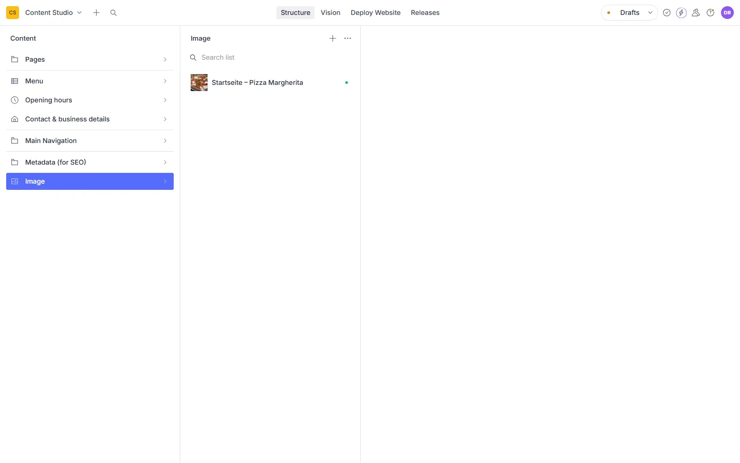 Liste der Bilder im Content Studio
