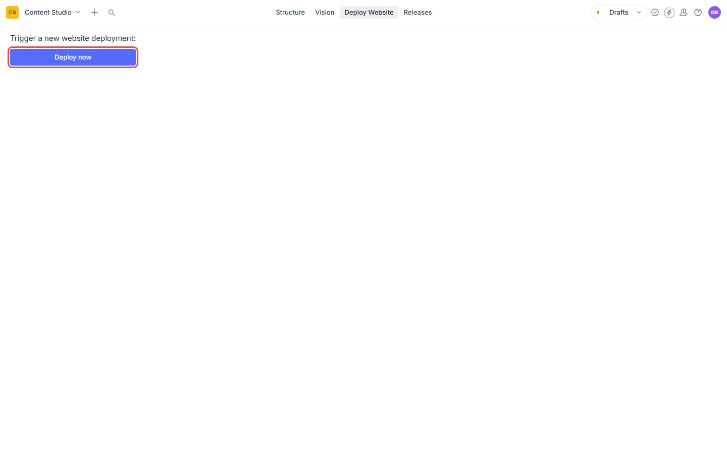 Bereich Deploy Website im Content Studio