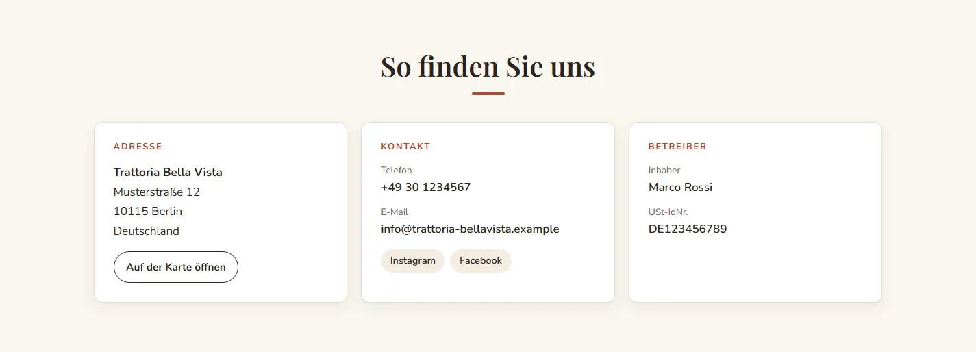 Kontaktbereich auf der Website